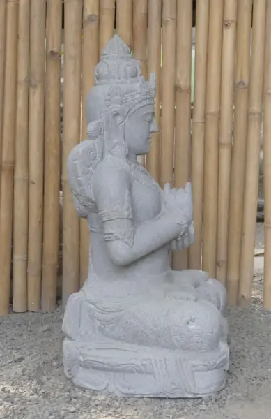 Product image 6 of the product “Seated Dewi Sri, position chakra turning the wheel, 79 cm high riverstone grey, modell with sativa ”